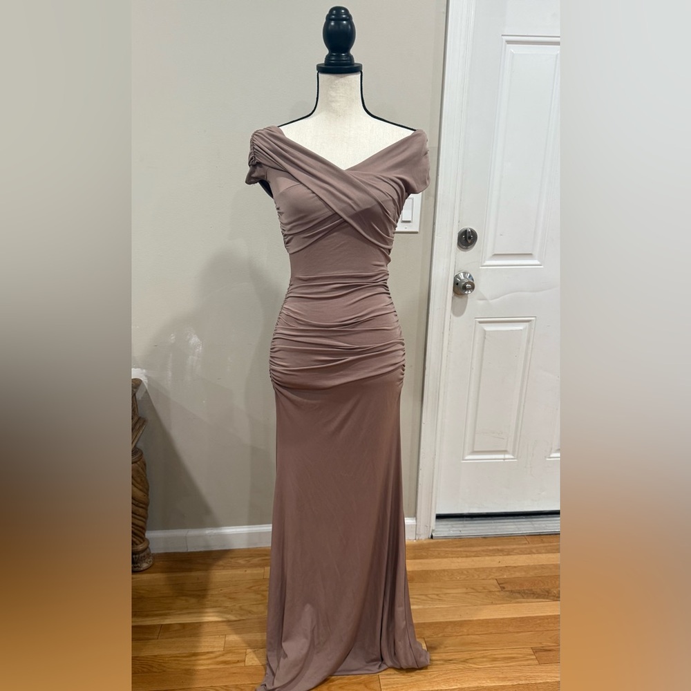 Windsor Off-Shoulder Maxi Dress in Taupe
